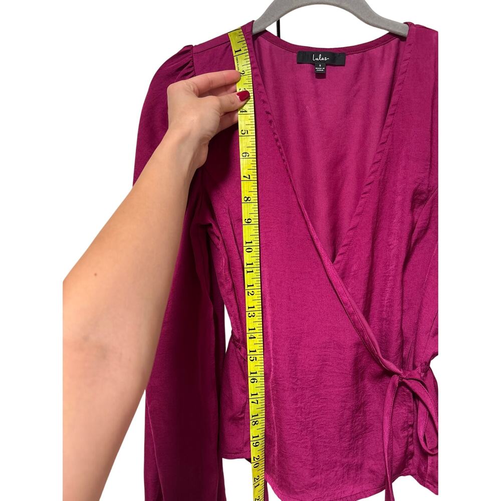 Lulus S Fuchsia Wrap Blouse with Puff Sleeves - Picture 4 of 6